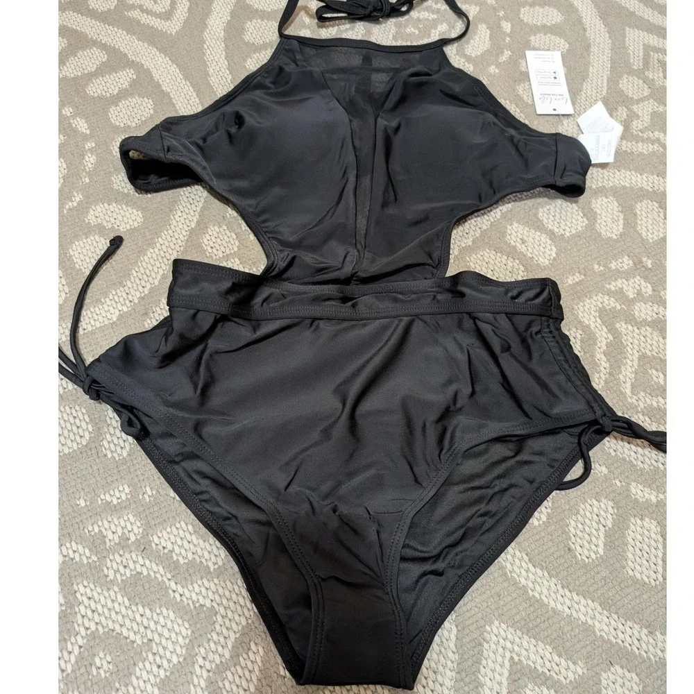 Cupshe Monokini One Piece Swimsuit Womens XS Black NWT Mesh Halter Cutout